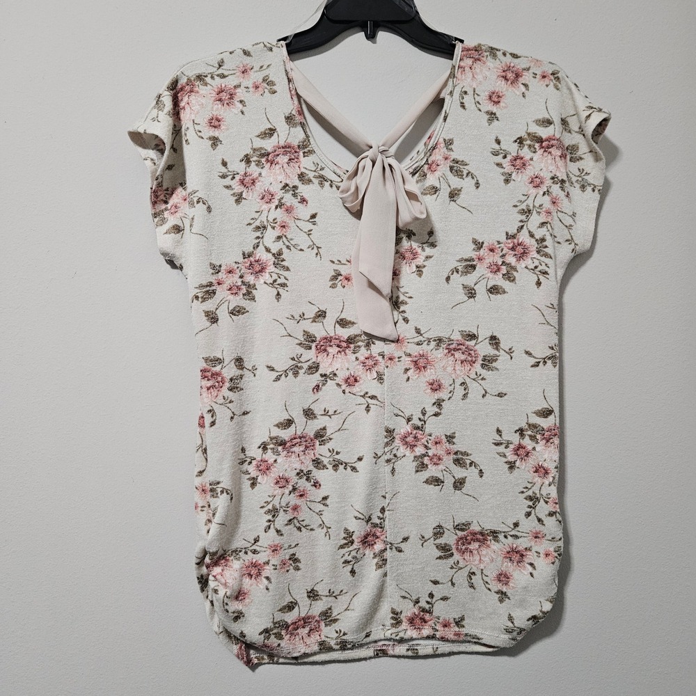 Love Delirious Maternity Floral Tie Back Ruched Side Top XL Cream Pink‎ - Picture 5 of 5